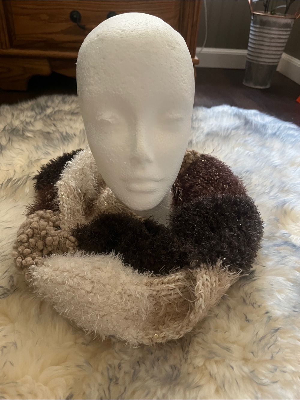Super soft like new Cozy Neutral Faux Fur Table Runner - Cream and Brown
